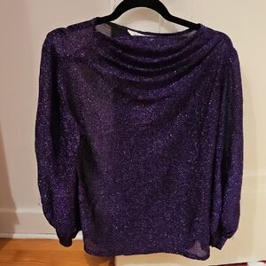 Purple Glitter Blouse, Anthony Richards, Vintage 70s, Sz 16 (Runs Small)
